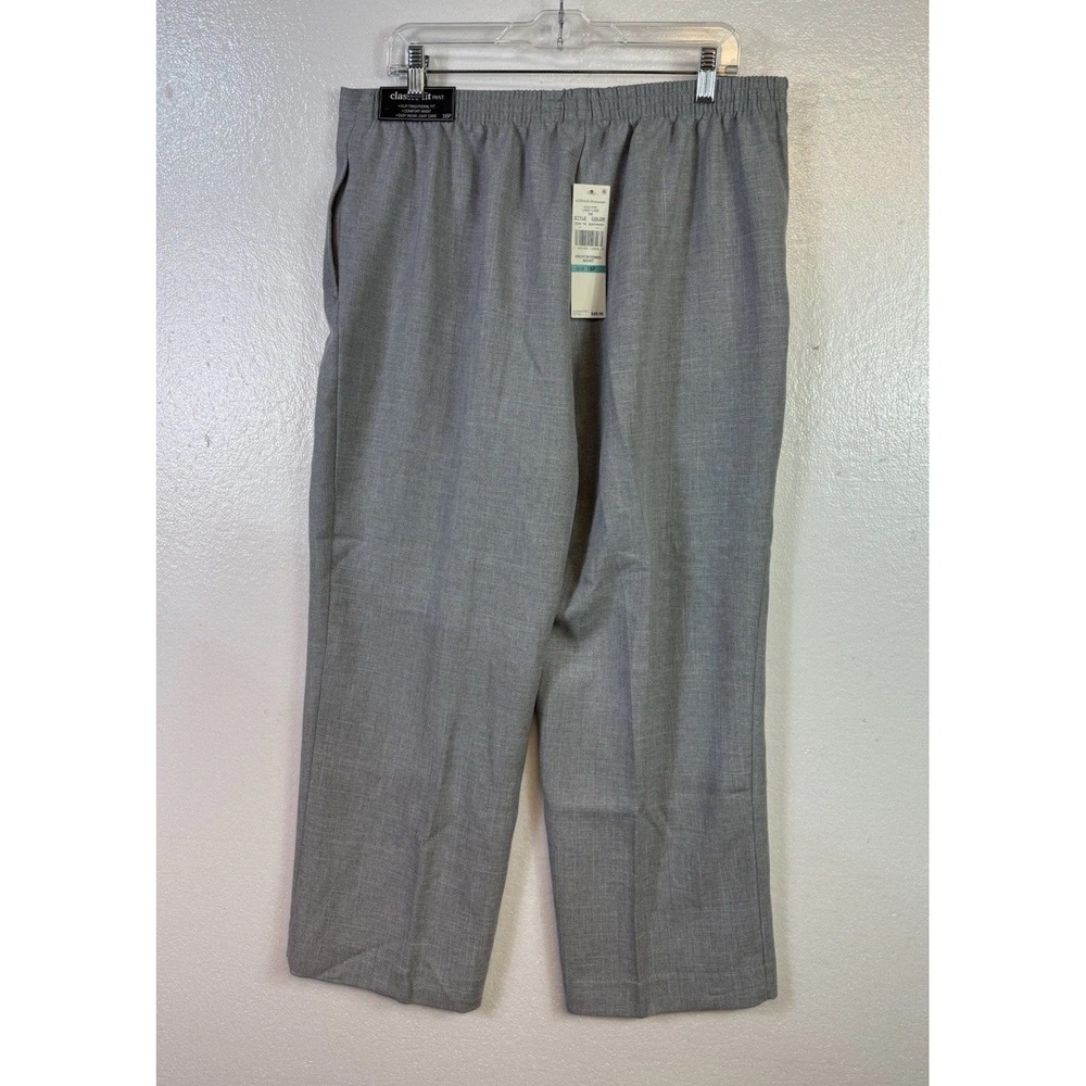 ALFRED DUNNER Womens Sz 16P Gray Pull-on Dress‎ Pants Elastic Waist Pockets NWT